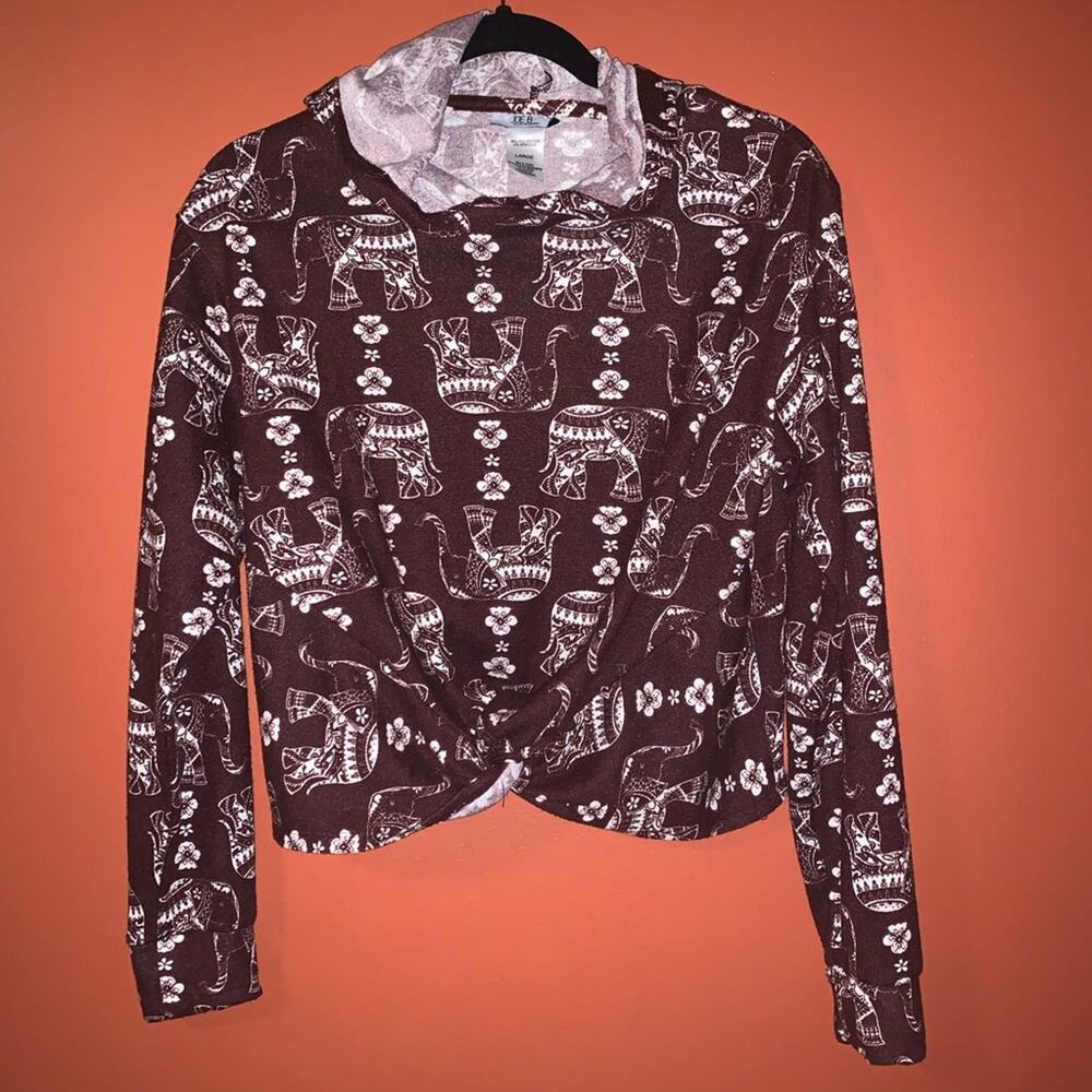 Boho Joe B. Hooded Knot Twist Top Womens Large Burgundy Boho Elephant Y2K